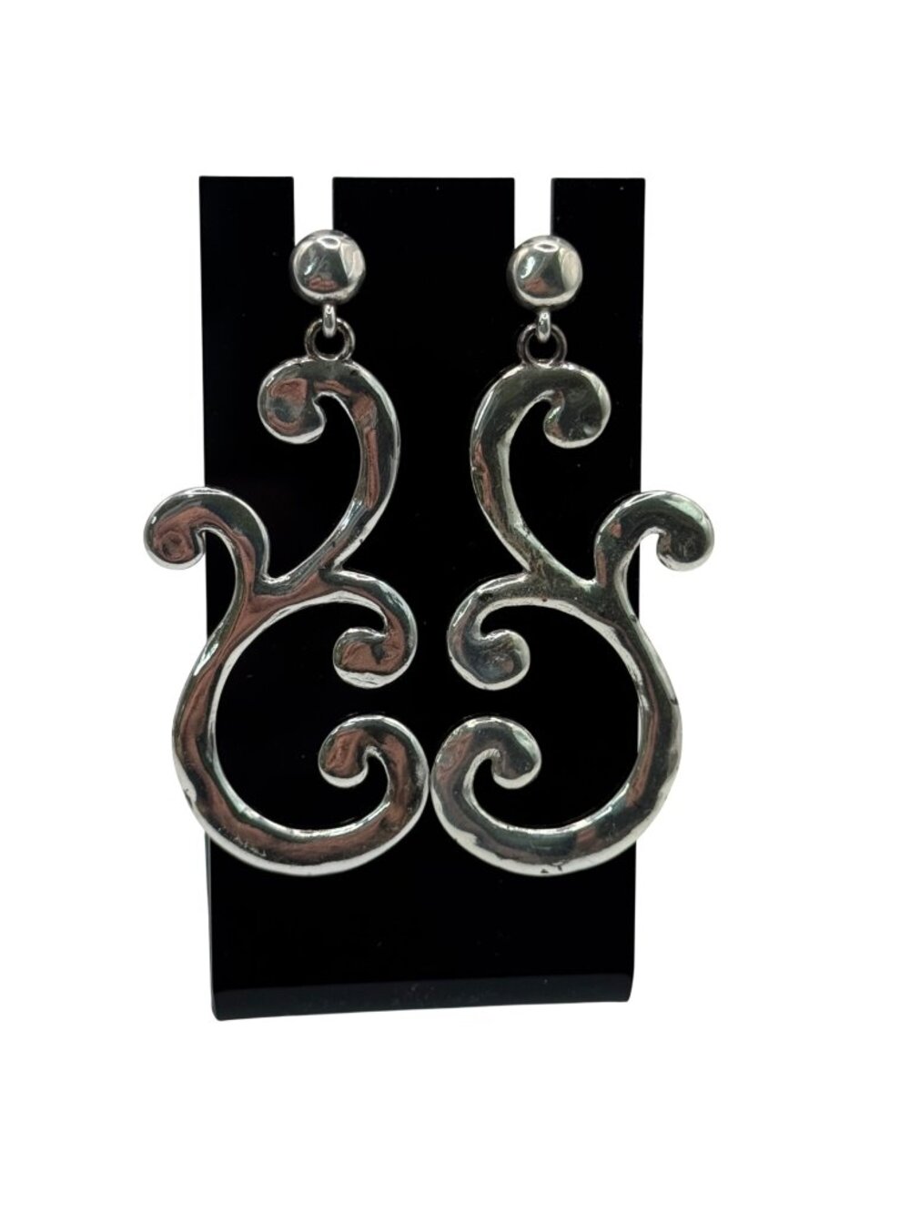 Brighton Silver-Tone Swirl Large Scroll Statement Dangle Post Earrings 2.25"